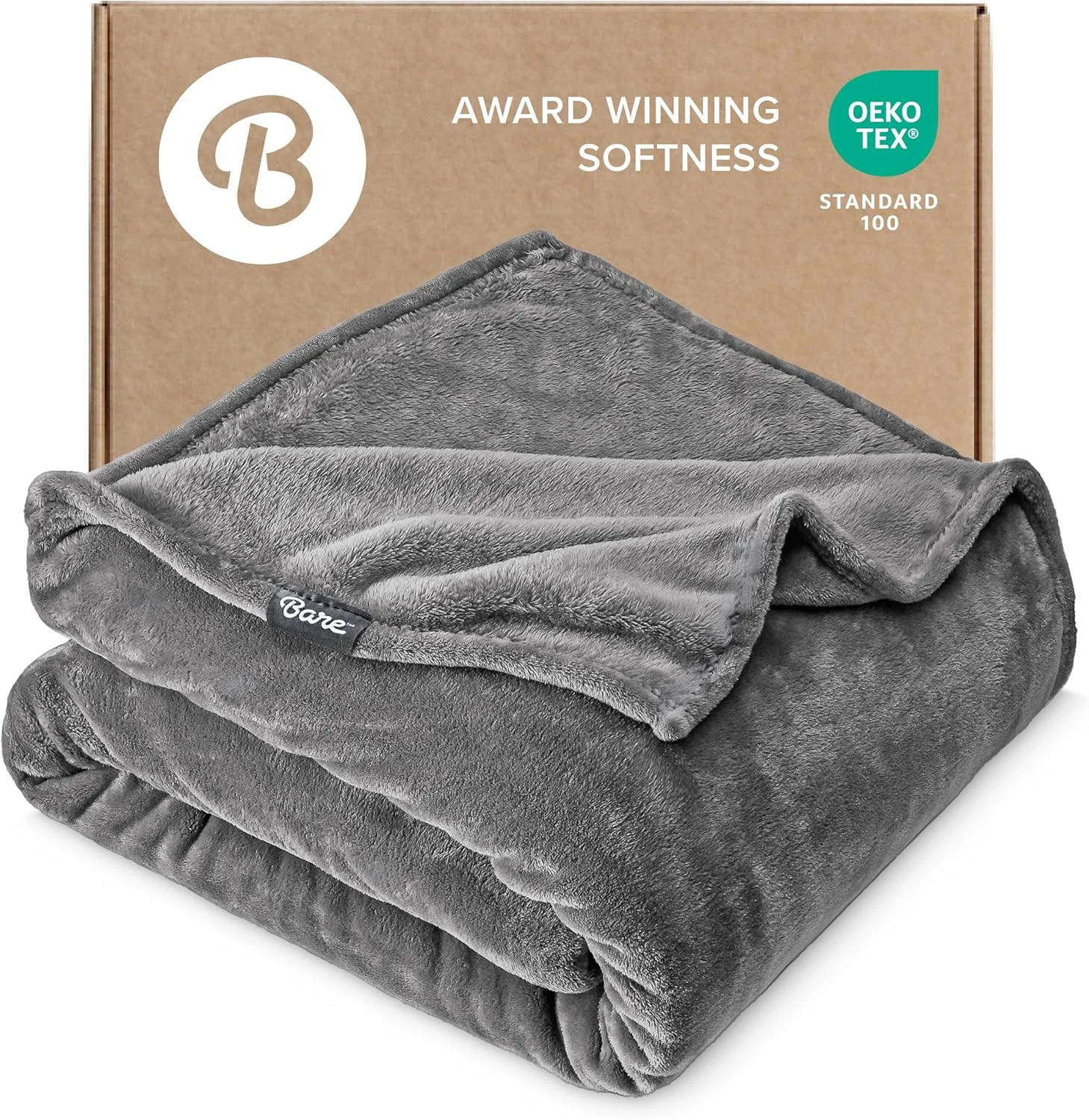 Bare Home Fleece Blanket Luxury Microplush (Full/Queen, Grey) - Image 2