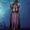 72?? Halloween Hanging Witch Decorations Outdoor, Flying Talking Ghost Decor Light Up Eyes Sound Activated