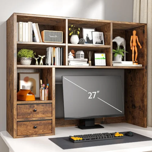 Alternative view of Desktop Bookshelf, 8 Shelves Desk Hutch for Dorm Room, White