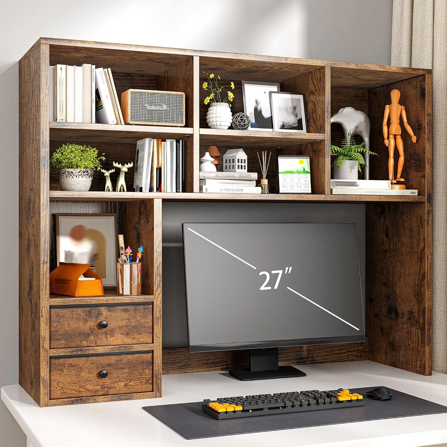 Desktop Bookshelf, 8 Shelves Desk Hutch for Dorm Room, White - Image 2